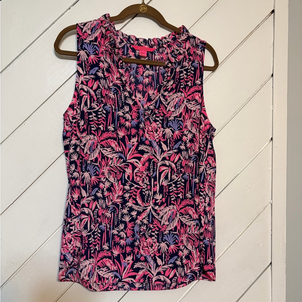 Lilly Pulitzer Pink and Black Floral Blouse